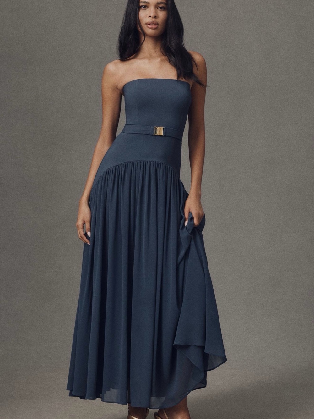 Hutch Strapless Dark Navy Belted Maxi Dress